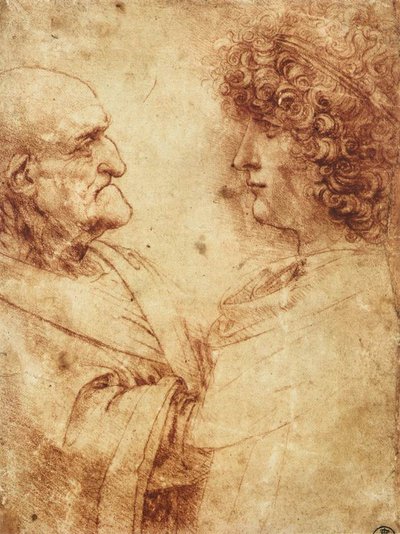 Heads of an old man and a youth by Leonardo da Vinci